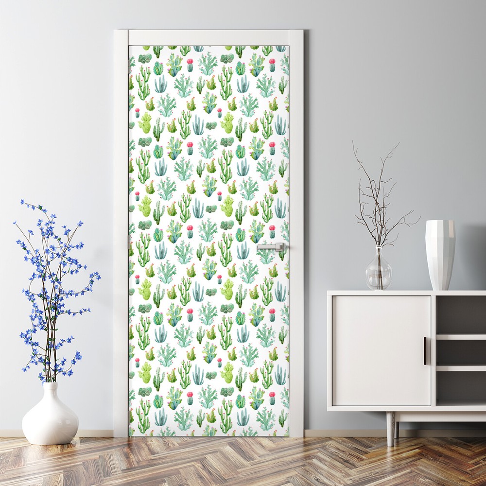 Tiny Cacti Plants dark Decal Leaves decor Watercolour Bubble Free Door sticker