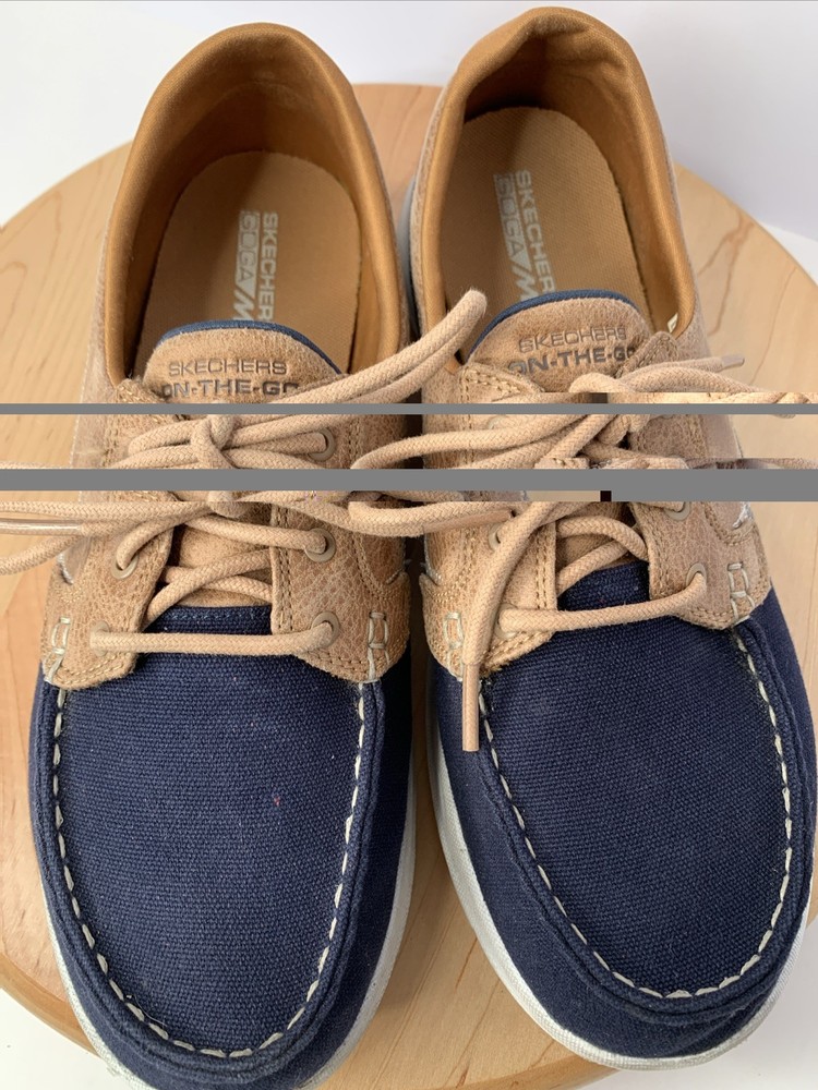 Skechers On The Go Air Cooled Goga Max Boat Shoes Women's 9 Navy Blue Lace Up