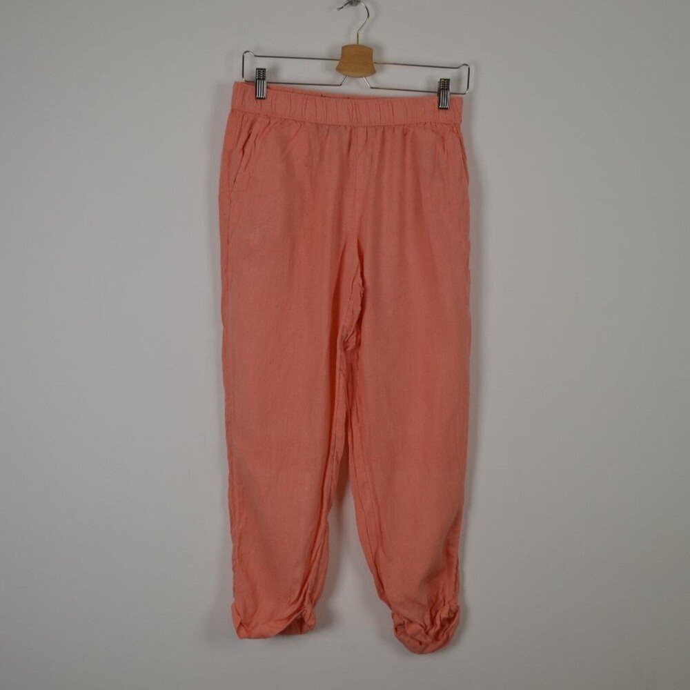 Rachel Roy Womens M Linen Wide Leg Tapered Cuff Hem Ankle Cropped Casual Pants