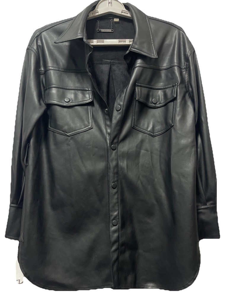 T Tahari Women's Vegan Faux Leather Jacket Medium Black Long Sleeve