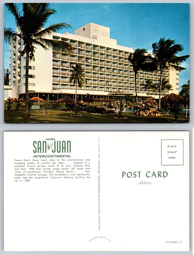 Hotel San Juan Intercontinental Puerto Rico Vintage Chrome Postcard