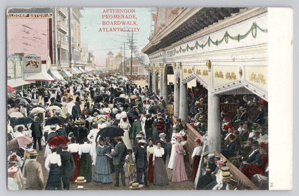 Atlantic City NJ New Jersey Afternoon Promenade Boardwalk 1905 Antique Postcard