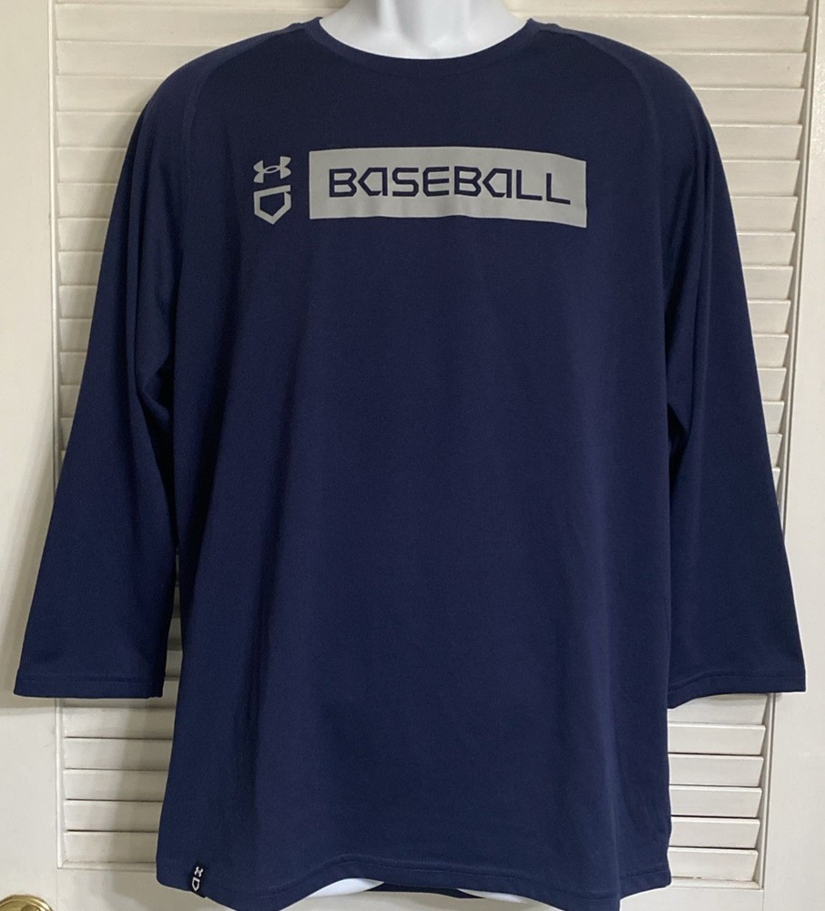 Men's Under Armour Baseball Shirt Heatgear 3/4 Sleeve Loose Fit, Large, Navy