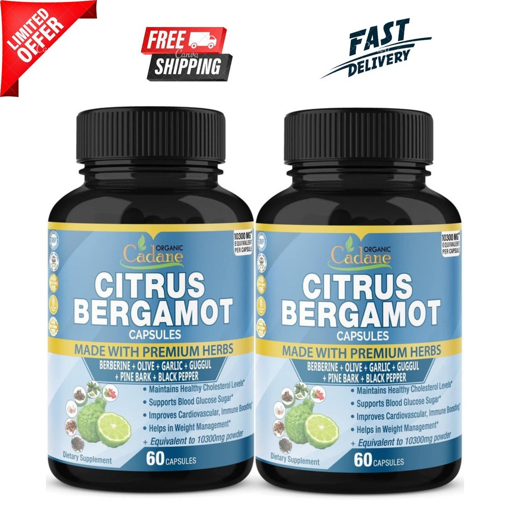 Organic Cadane 2 Packs Citrus Bergamot Extract Capsules 10300mg with Berberin...
