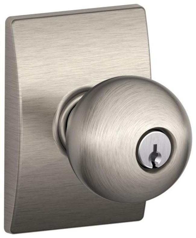 Schlage F51 Orb CEN Keyed Entry Nickel Door Knob Single Cylinder