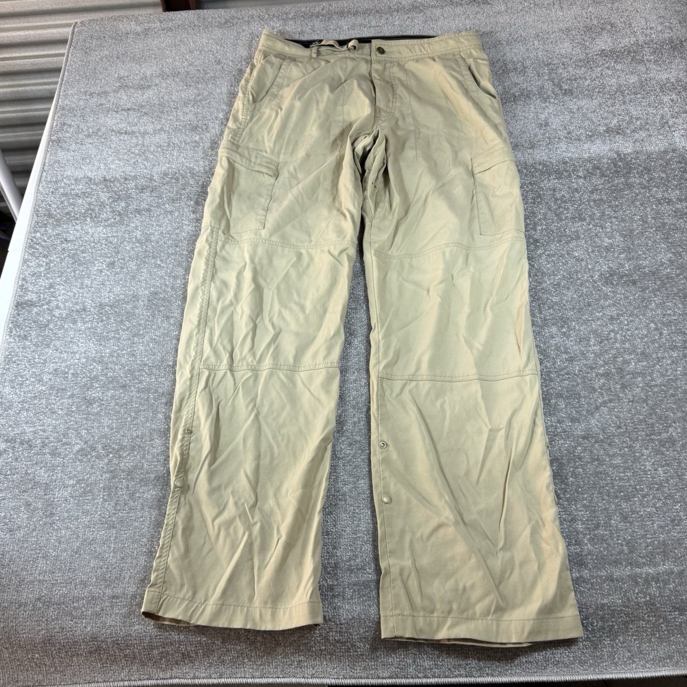 Prana Mens Large Khaki Hiking Pants Relaxed Fit Belted Outdoor Trail