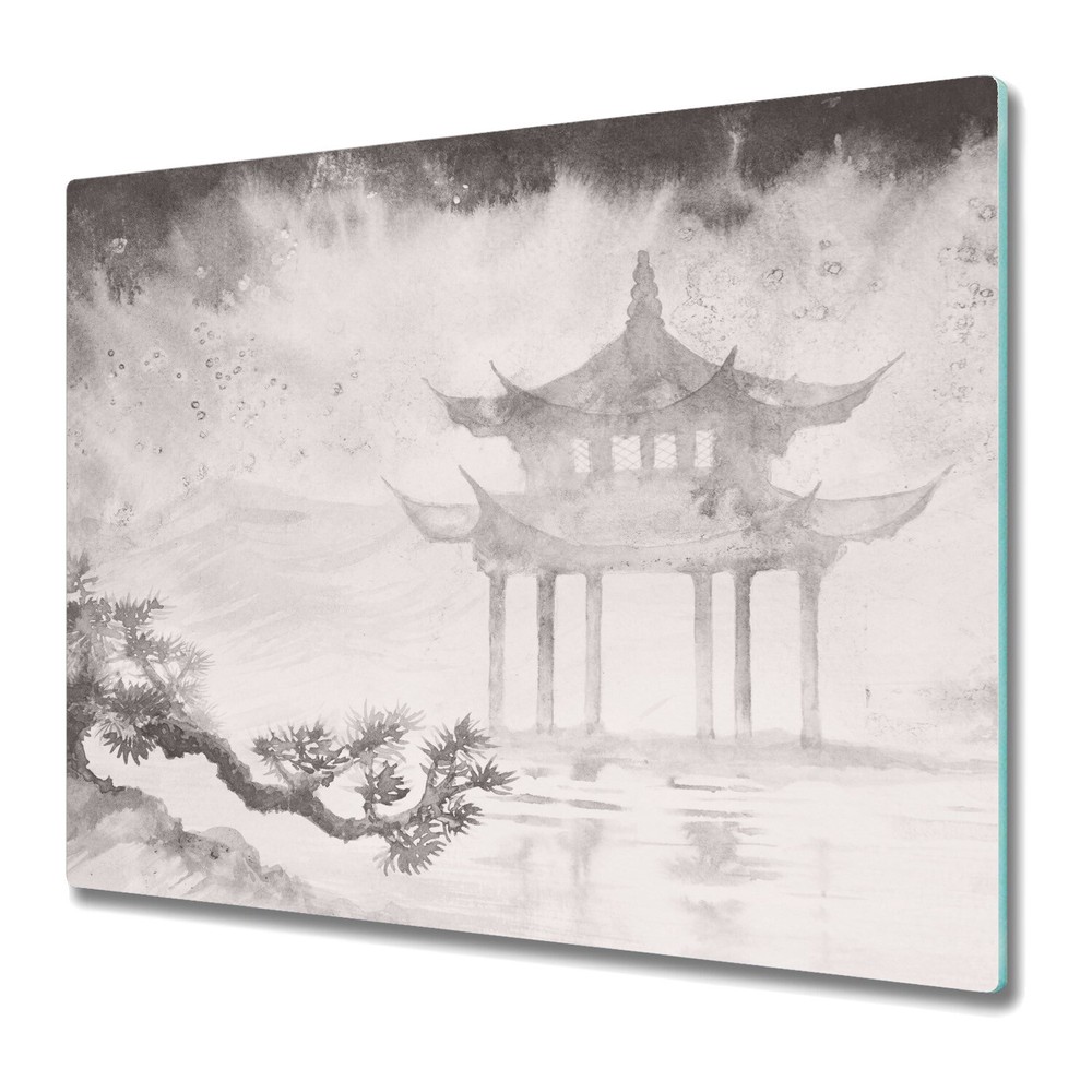 Glass Chopping Cutting Board Worktop Saver Japanese Painting design 60x52