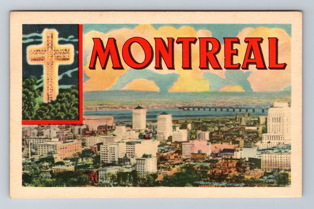 Canada Quebec Montreal Aerial City & Lake Bridge View Souvenir Vintage Postcard