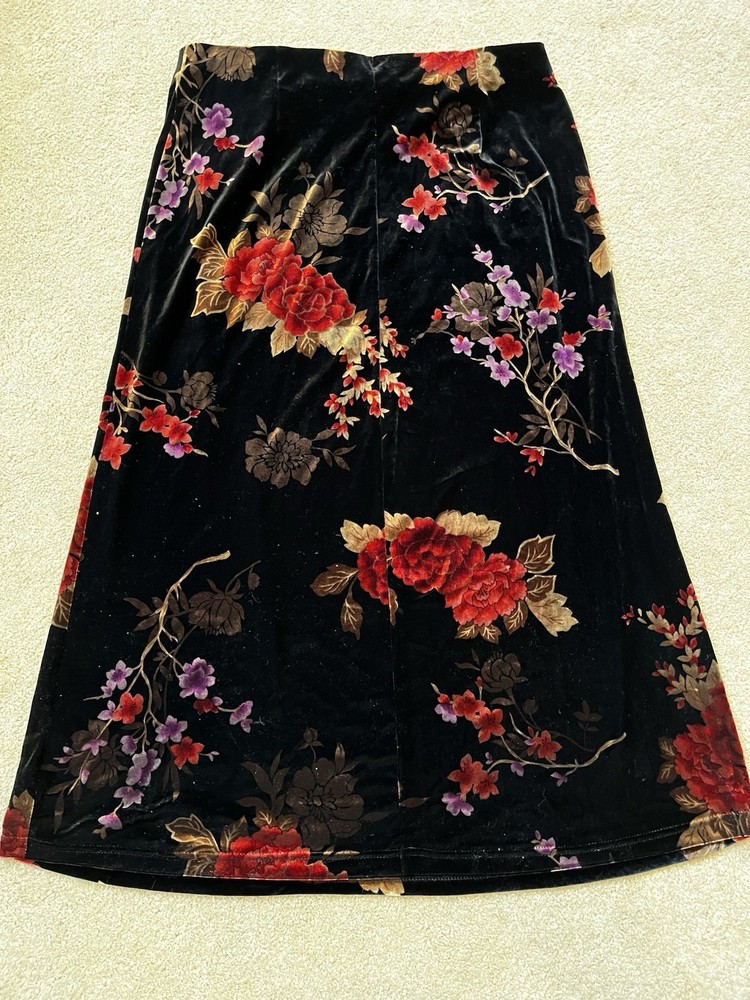 Laura Scott Womens Black Velvet Floral Skirt Sz M Whimsigoth 90s Y2K Friends VTG