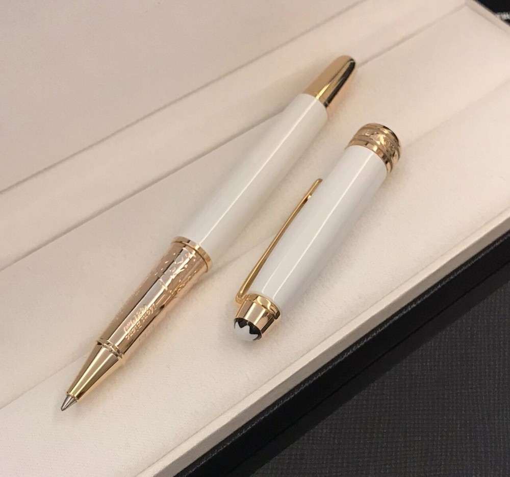Deluxe Metal Series White - Gold Color 0.7mm Rollerball Pen No Box