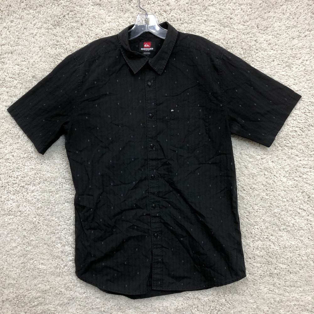 Quiksilver Button Up Shirt Large Adult Black Striped Short Sleeve Pocket Mens L