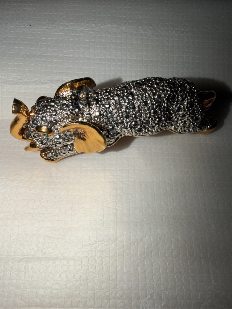 Vintage Two Tone Rhinestone Elephant Shoulder Pin Brooch! Gorgeous!!