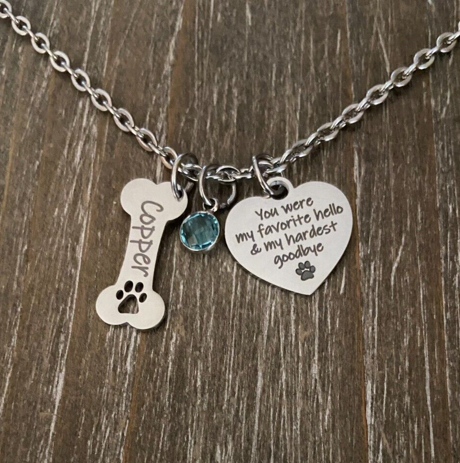 Personalized Pet Name Necklace Custom Dog Bone Jewelry with crystal