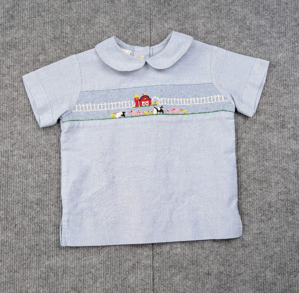 Amanda Remembered Smocked Top Kids Baby 3 Retro Farm Animal Vintage Peter Pan