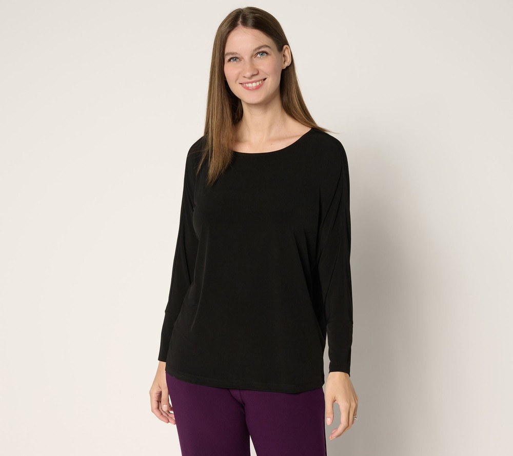 Susan Graver Women's Top Plus Sz 4X Essentials Liquid Knit Long Black A696197