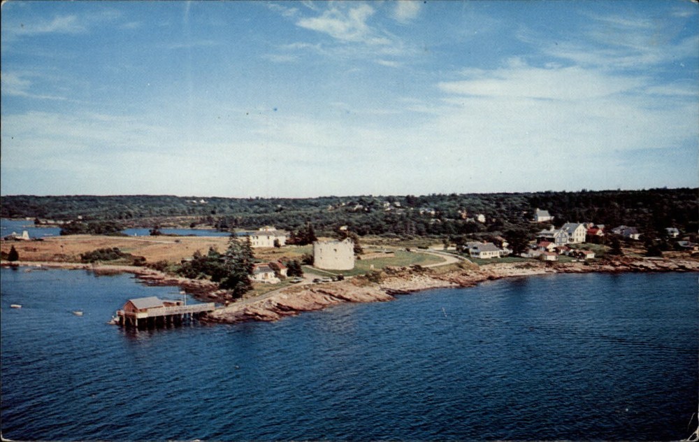 Maine Pemaquid Beach Fort William Henry aerial view ~ 1968 postcard sku175