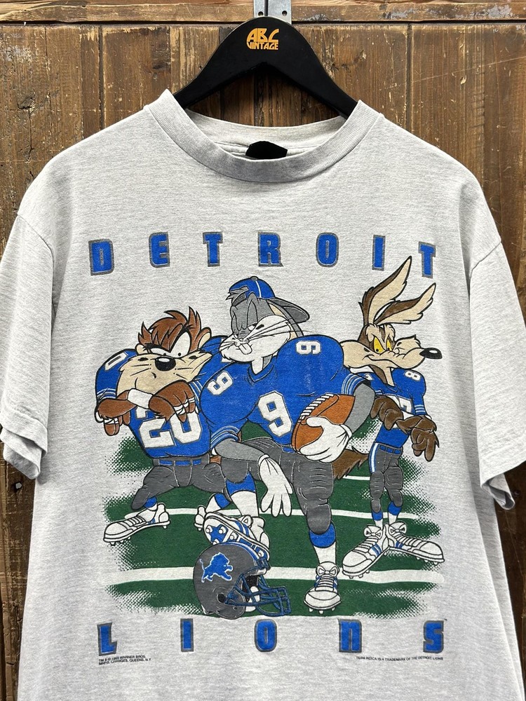 Detroit Lions Reprint 1993 Looney Tunes Ash Short sleeve T shirt basic HN1209