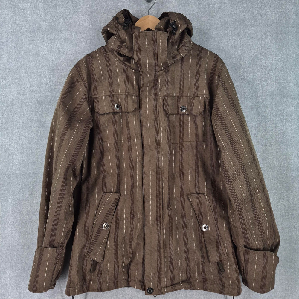 Pulse Insulated Ski Parka Jacket Mens* Medium Brown Hooded Striped Winter