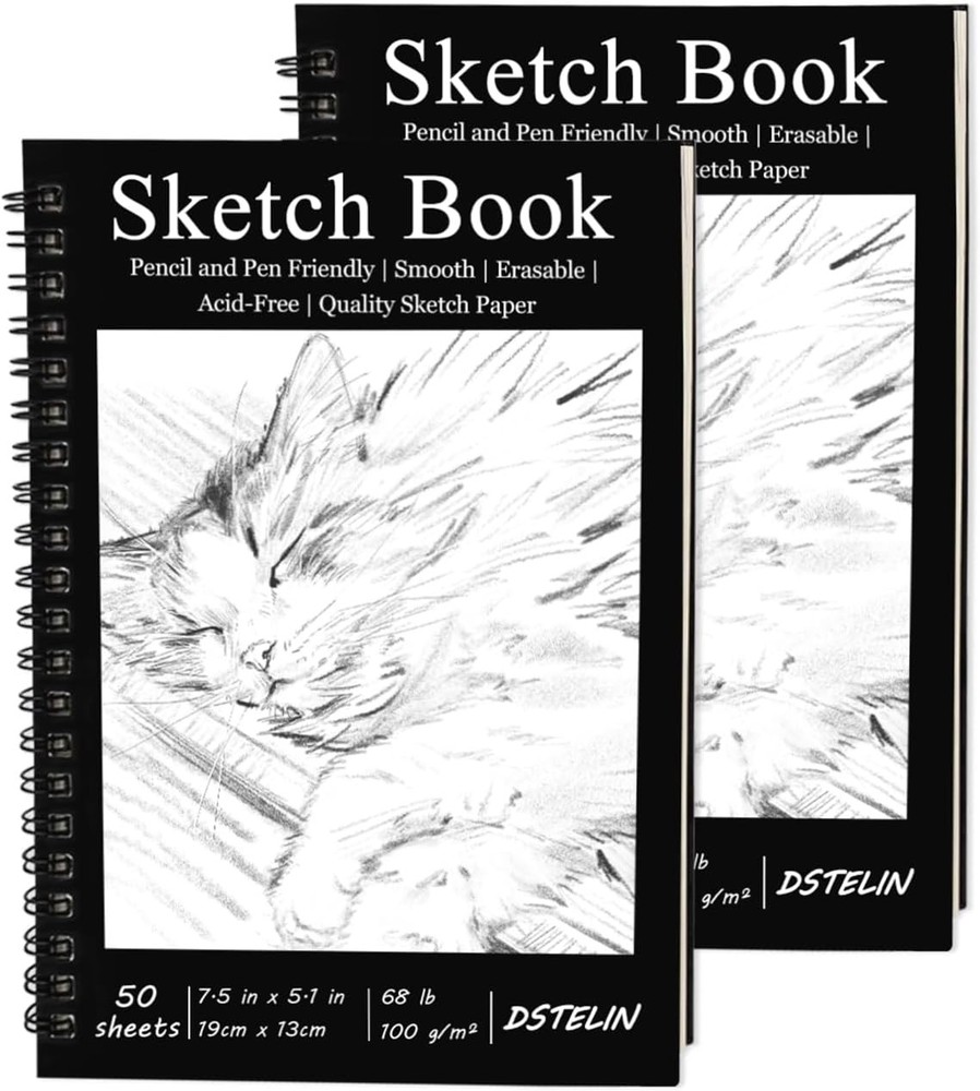 Spiral Bound Sketchbooks, 100 GSM Paper, 50 Sheets Each, Portable Size