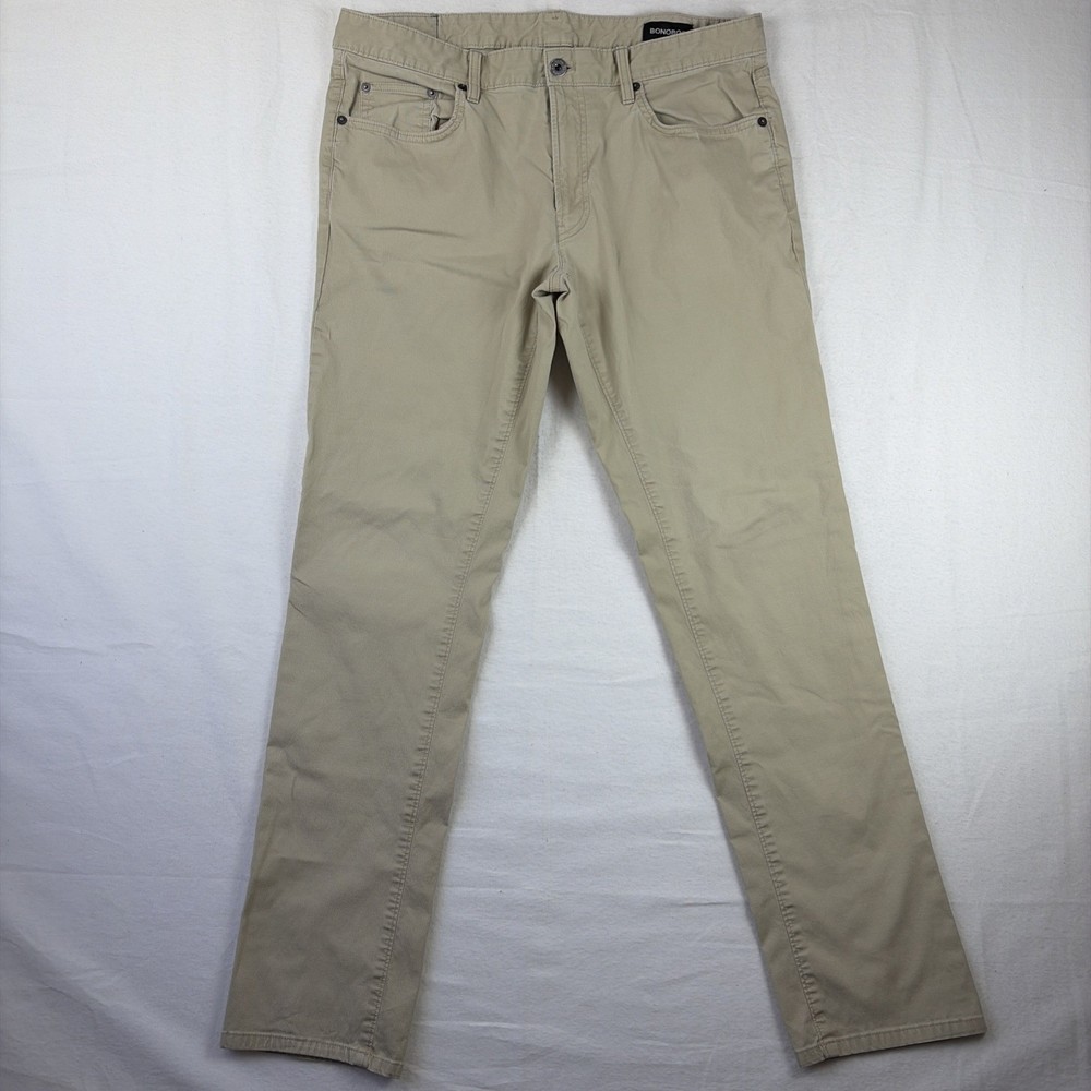 Bonobos Pants Mens 34x32 (34x30) Khaki Beige Tailored Stretch Chino Straight Leg