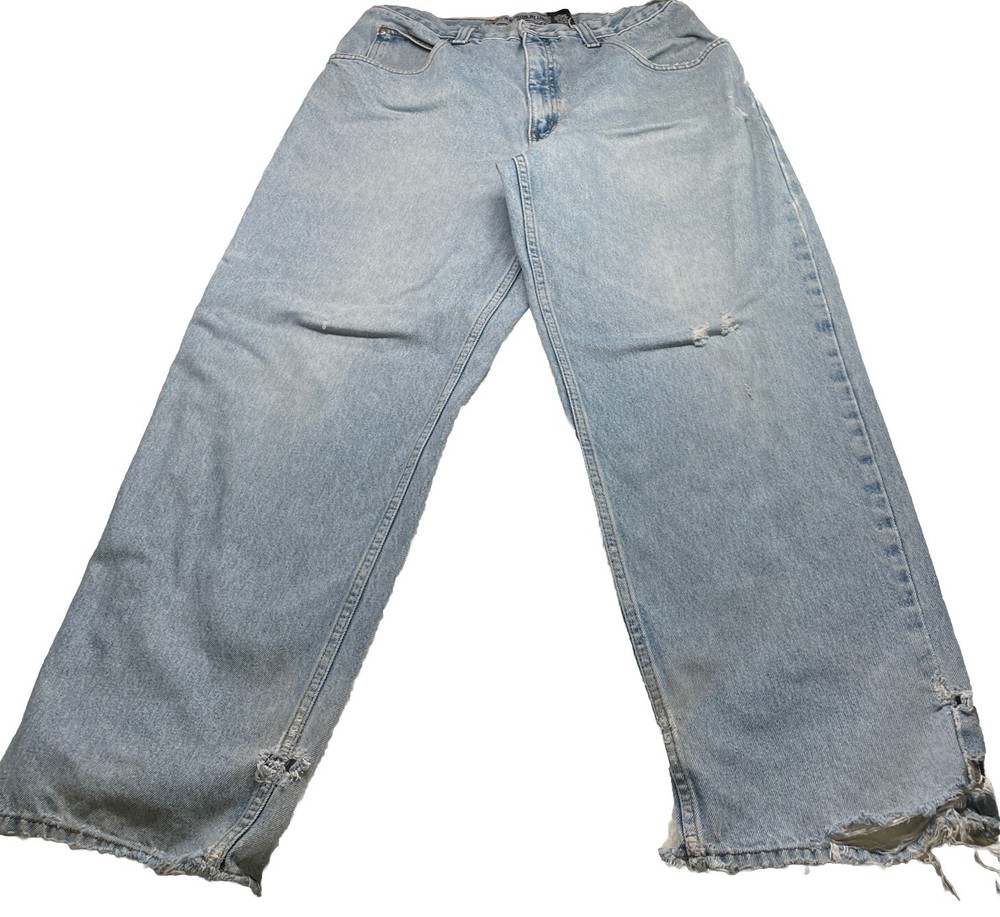 Vtg Y2K Wide Leg Baggy Anchor Blue Distressed Skater Jeans 30x28