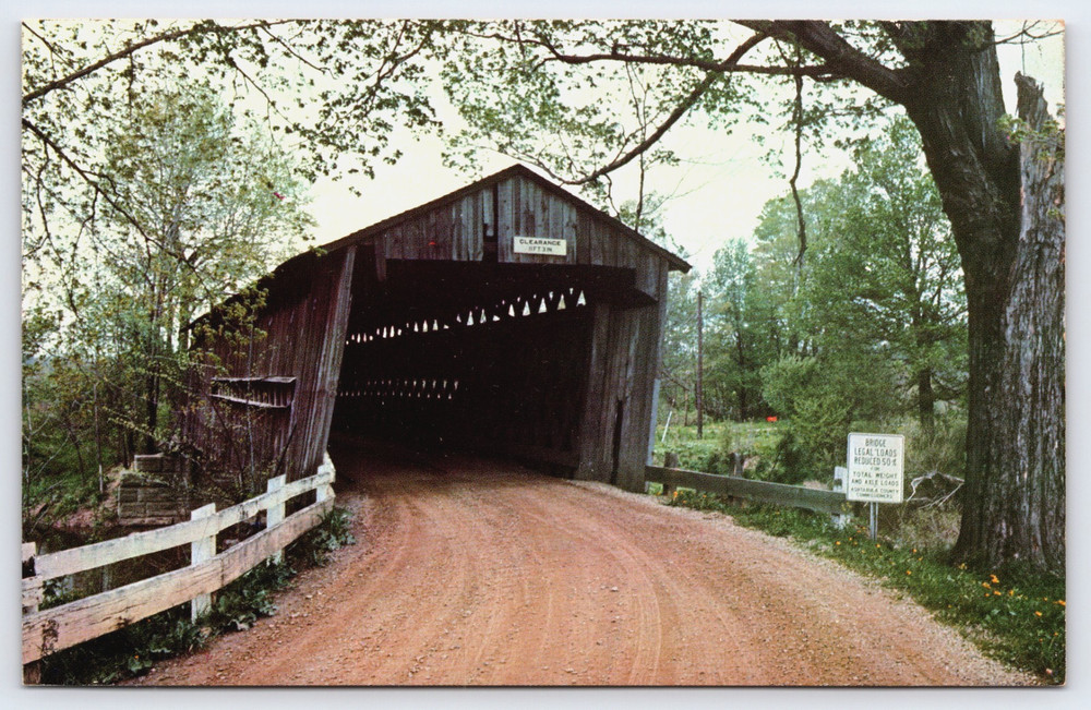 Vintage Photo Postcard Doyle Road Covered Bridge Creek Ashtabula County Ohio USA
