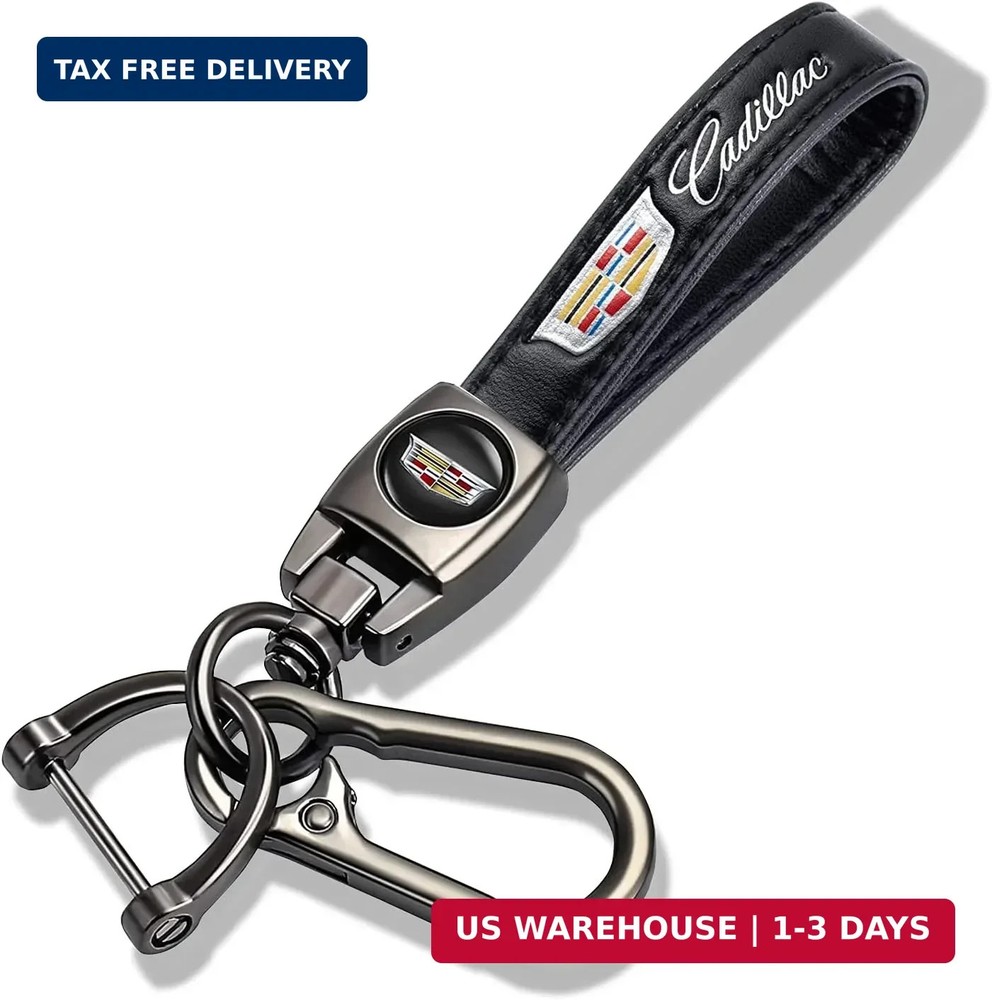 Genuine Leather Car Keychain for Cadillac Key Chain for Men and Women Family Pre