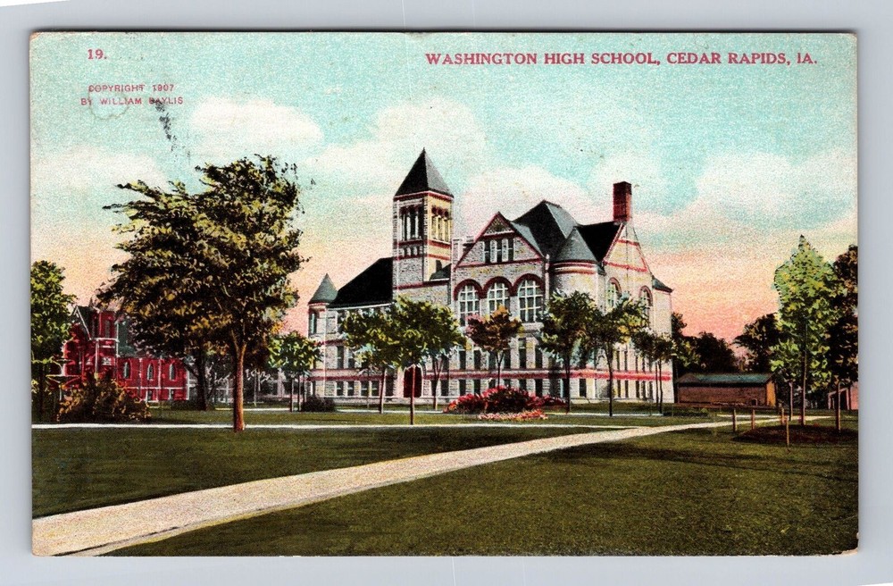 Cedar Rapids IA-Iowa, Washington High School, Antique Vintage Souvenir Postcard