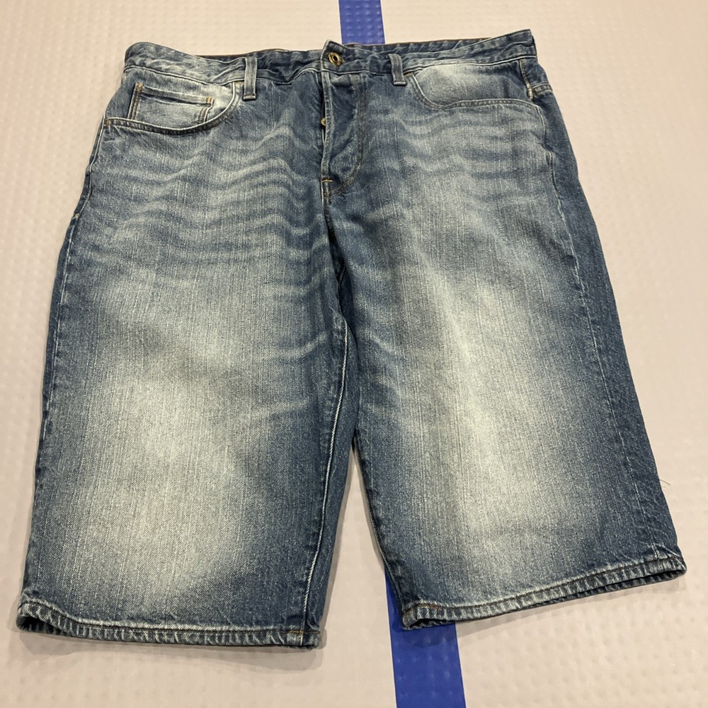 G-Star Raw 3301 Denim Straight Jean Shorts Jorts Blue Mens Size 36  Button Fly
