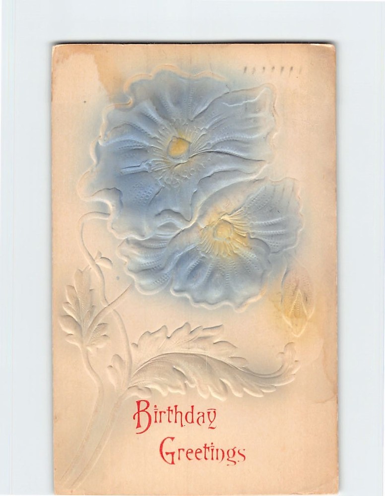 Postcard Birthday Greetings with Flowers Birthday Embossed Art Print