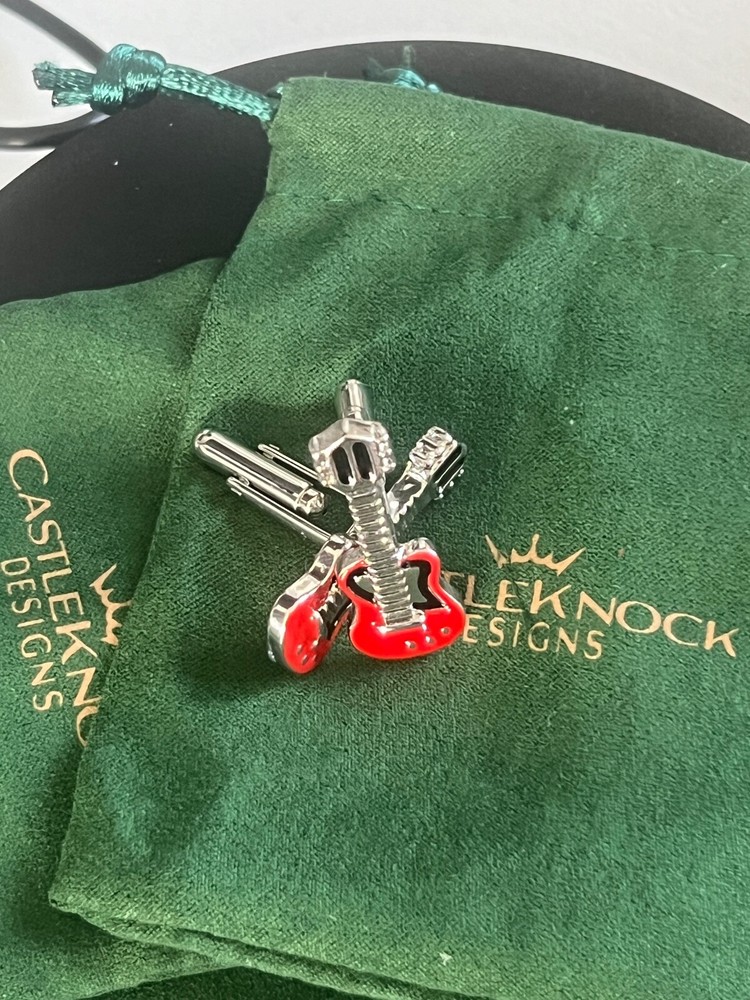 Electric Red Guitar Cufflinks for Men Unique Music-Themed Accessories Perfect