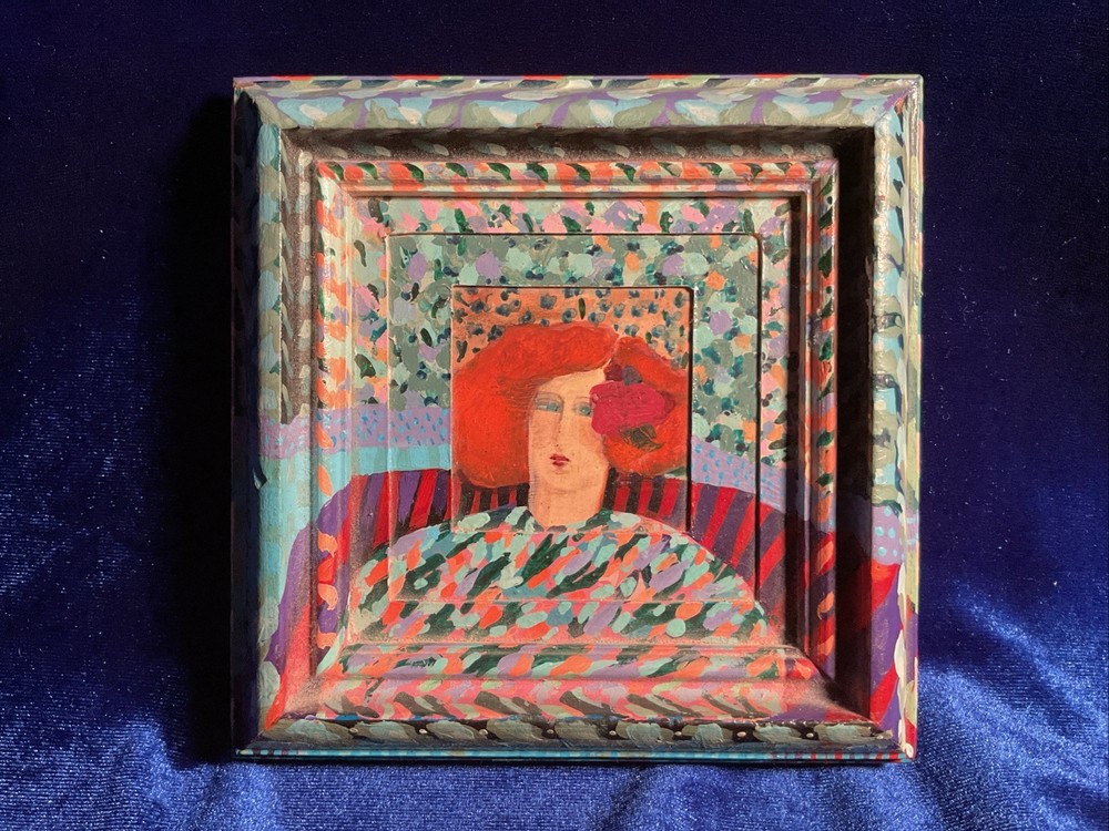 Original Painting With Painted Frame 5 1/2” X 5 1/2”, Very Cool And Artistic.