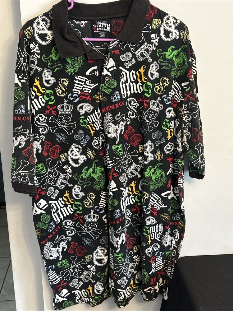 Men’s south pole short sleeve polo skulls, lion XXL
