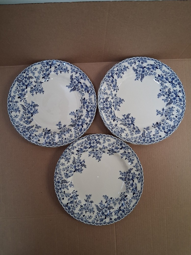 Johnson Brothers DEVON COTTAGE Blue & White DINNER PLATES Set of 3