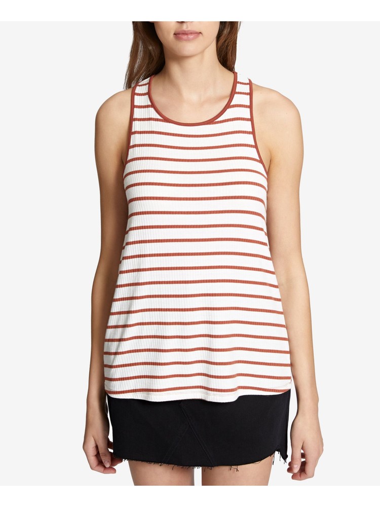 SANCTUARY Womens White Striped Sleeveless Scoop Neck Top S