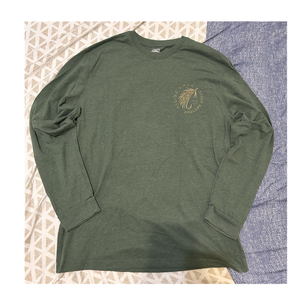 IZOD Men’s L Green Cotton Knit Long Sleeve Crew Tee Double-Sided Fishing