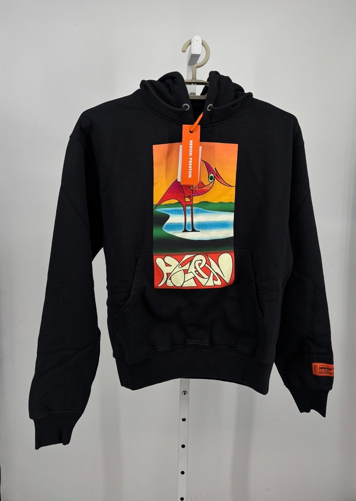 Heron Preston Hoodie Mens S Black Orange Abstract Graphics Print Cotton Sports-image