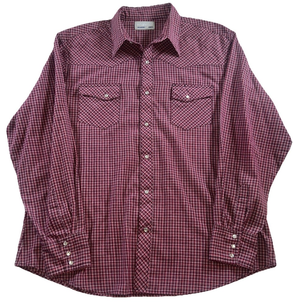 Vintage Wrangler Mens XXL Pearl Snap Long Sleeve Shirt Red Plaid