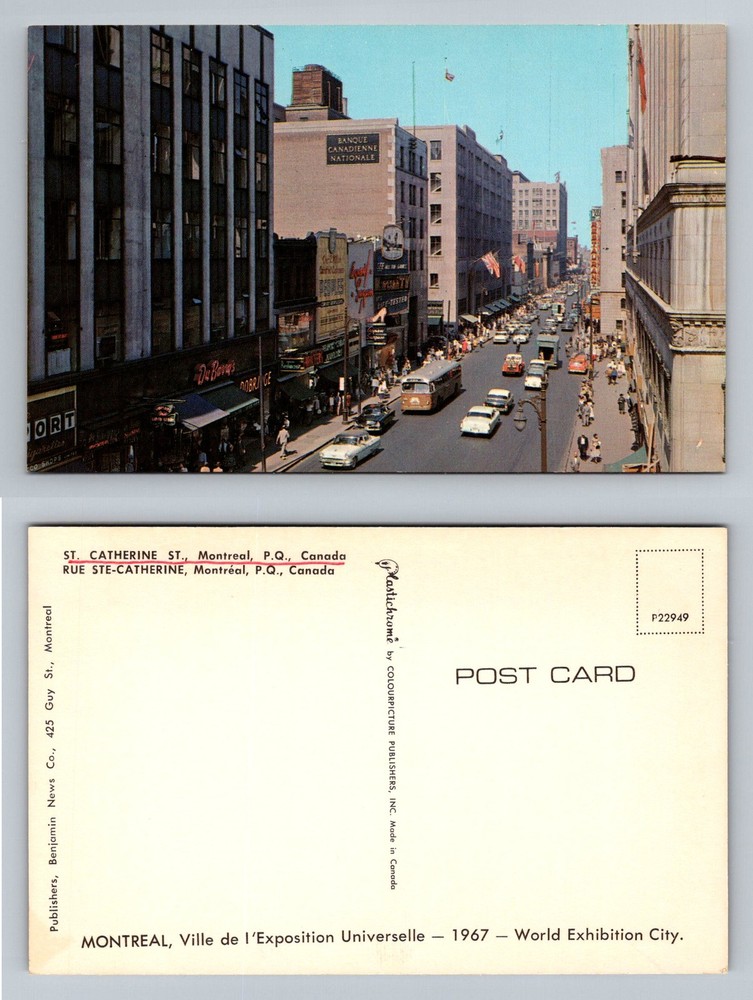 Montreal, QC-Quebec Canada, St. Catherine Street City View Vintage Postcard