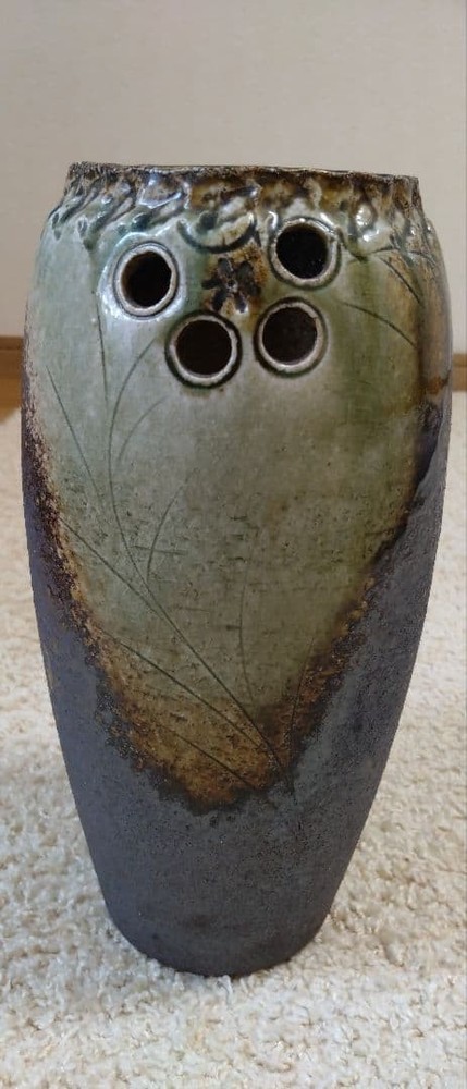 Shigaraki Pottery Vase 5-Holes Glazed Crackle Textured Ceramic Sculpture