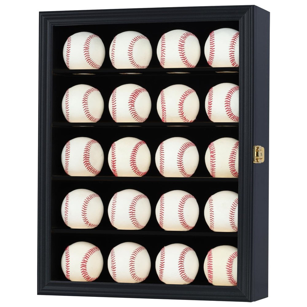 DisplayGifts 20-Ball Baseball Display Case with UV Protection and Wooden Stand-image