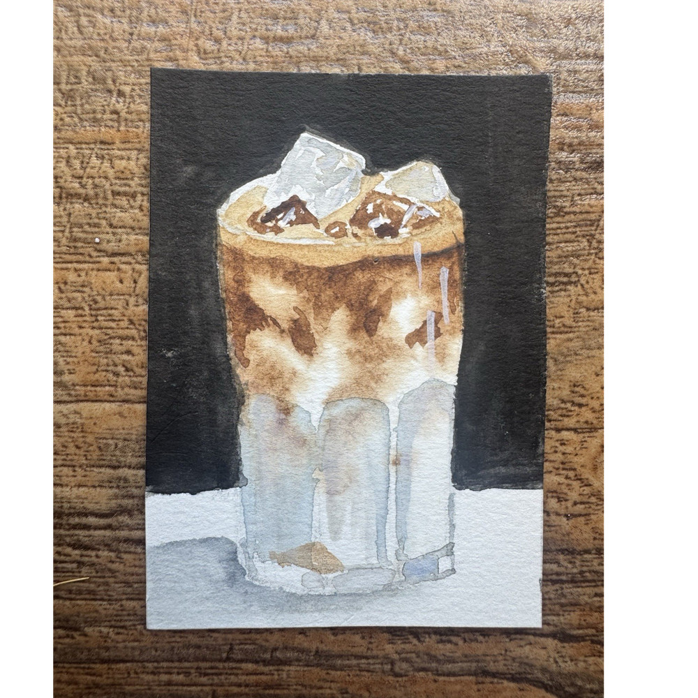 ACEO Original Watercolor Painting Iced Coffee latte by BananahGrace