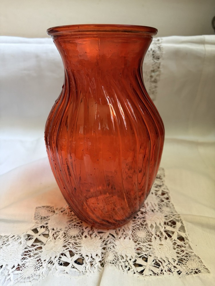 Orange Swirl Pattern Decorative Glass Vase Glossy Finish Home Accent Centerpiece