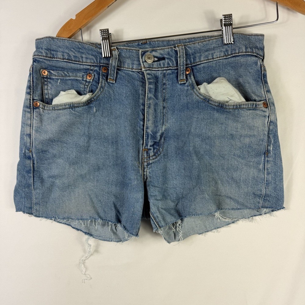 Levi's Cut Off Denim Shorts Distressed Raw Hem Mid Rise Women's Blue Size 31