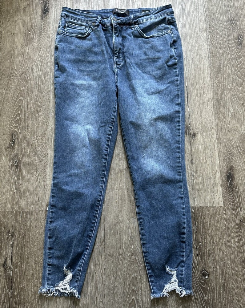Judy Blue Jeans Women 15/32 Blue Medium Wash Skinny Fit Hi Rise  Raw Hem JB88425