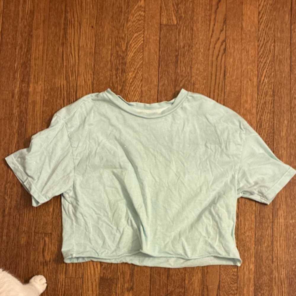 Pull&Bear Light Blue Cotton Cropped Short Sleeve Crew Neck Women’s T-Shirt S