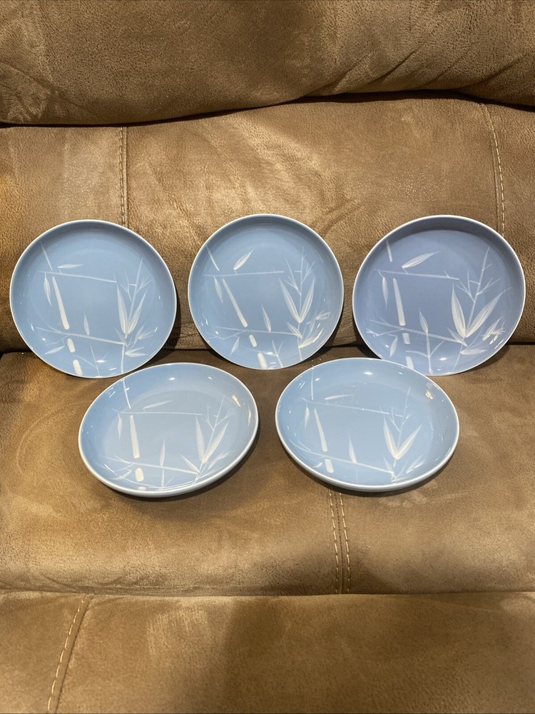 5 Vintage Winfield Pottery California Blue Pacific Salad Plates 7 1/2