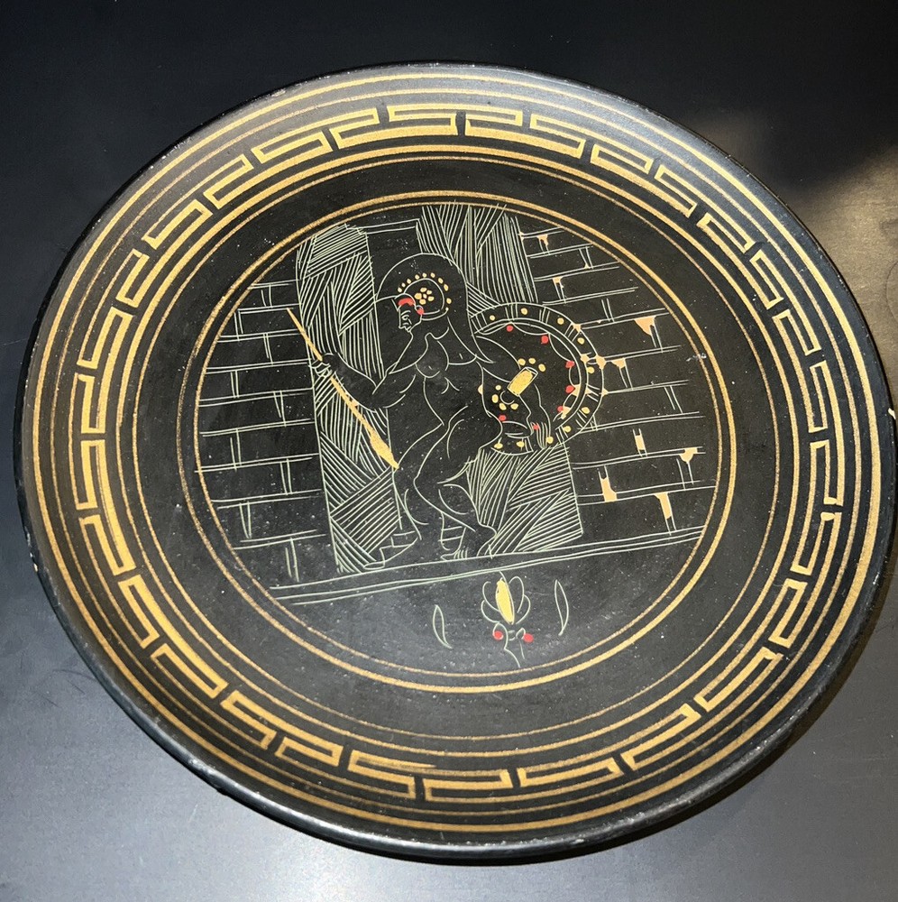 Greek Plate Handmade Copper Painted Mini Wall Plaque Greek Warrior Achilles-image