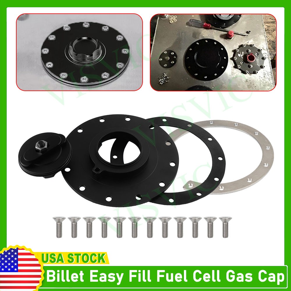 Gas Fuel Filler Cap Flush Mount 12 Bolt Fuel Cell Tank Cap Aluminum Black