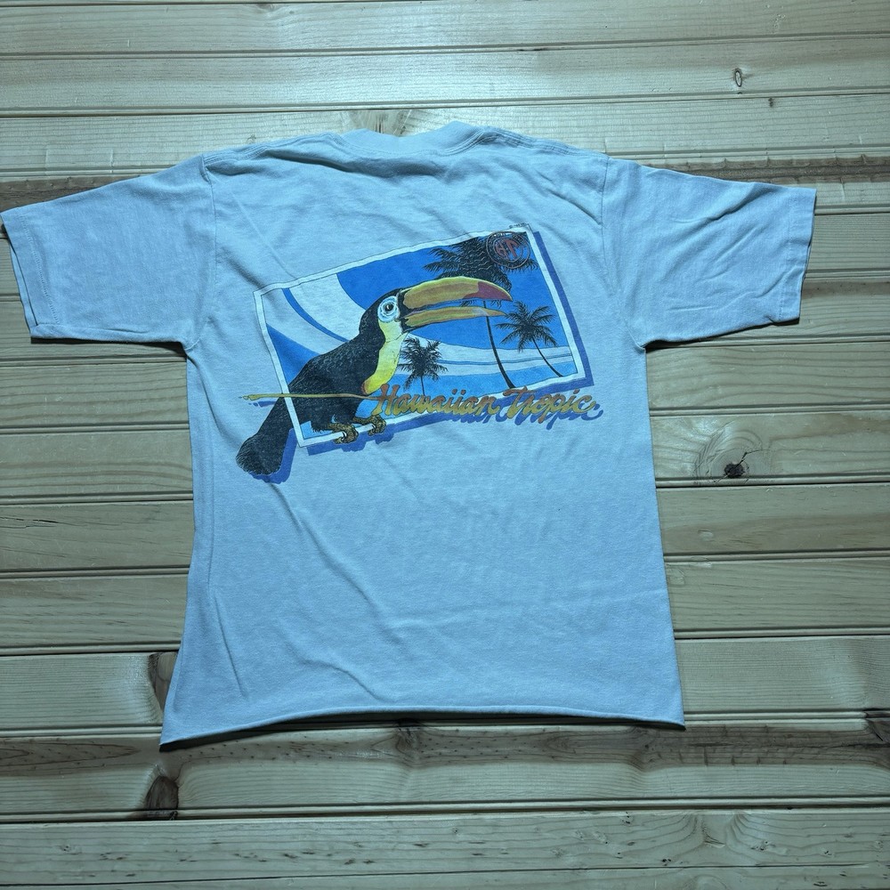 Vintage 70s 80s Hawaiian Tropic Toucan Paradise Waves Shirt Size Medium